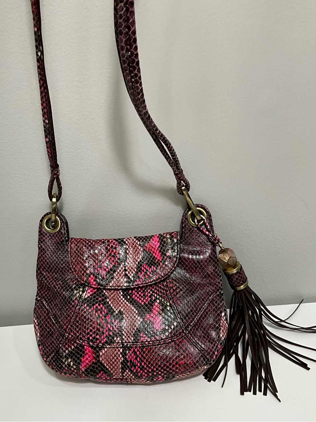 Rafe New York Pink Python Snakeskin Tassel Shoulder Bag Exotic Leather Purse